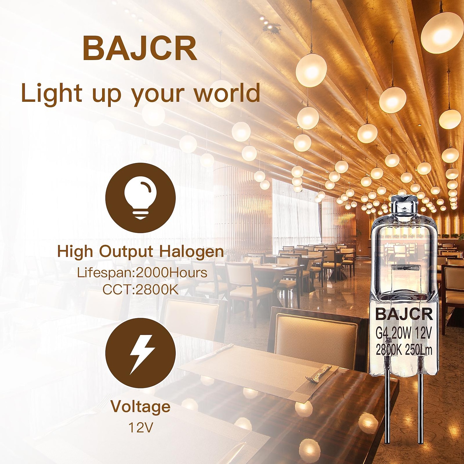 BAJCR G4 Halogen Bulb 20W, 10 Pack Dimmable G4 Light Bulb for Under Cabinet Puck Light, Chandeliers, Track Lighting, AC/DC 12 Volt, T3 JC Type Bi-Pin G4 Base, Warm White 2800K 2025 - $8.99 –P7