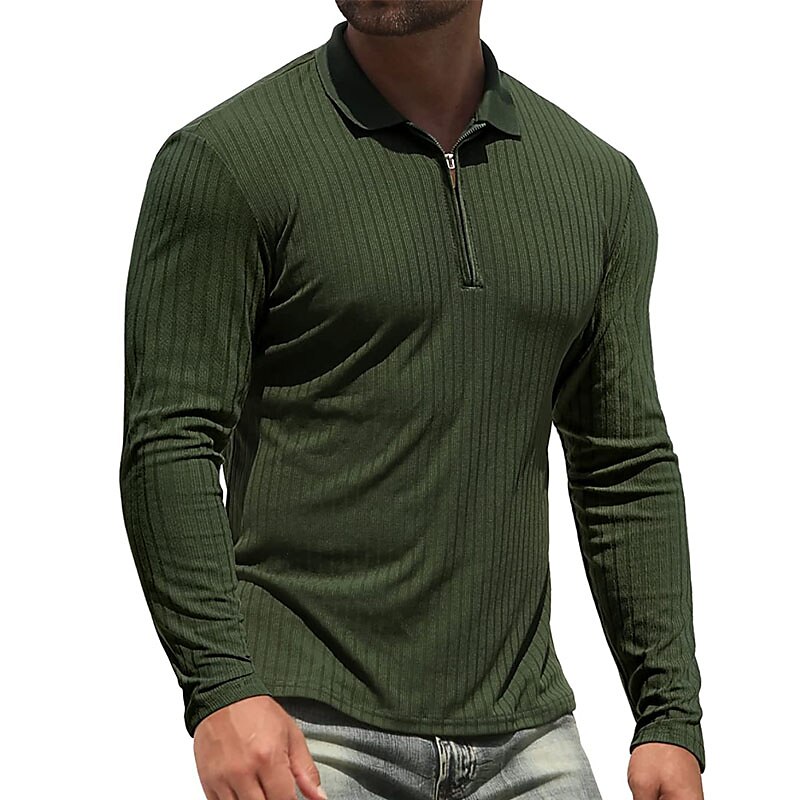 Men's Golf Shirt Knit Polo Casual Holiday Lapel Quarter Zip Long Sleeve Fashion Basic Plain Quarter Zip Summer Regular Fit Black White Wine Camel Green Dark Blue Golf Shirt 2025 - $20.99 –P1