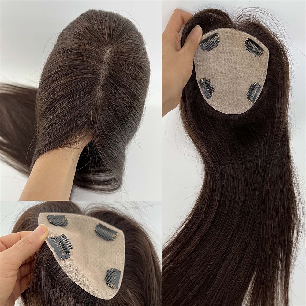 haar toppers voor vrouwen 100% remy menselijk haar topper haarstukje 12*13cm volledige zijde basis steil haar voor dunner wordend haar haaruitval cover grijs haar 2025 - $172.99 –P7