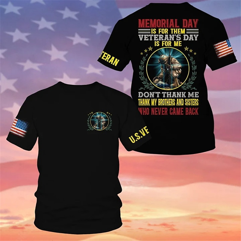 Den veteránů Pánské patriotické veterán s grafickým potiskem písmena tištěného vojáka tričko tričko s krátkým rukávem 3D potisk crew neck tričko vintage módní návrhář venkovní běžné každodenní černé 2025 - $17.99 –P2