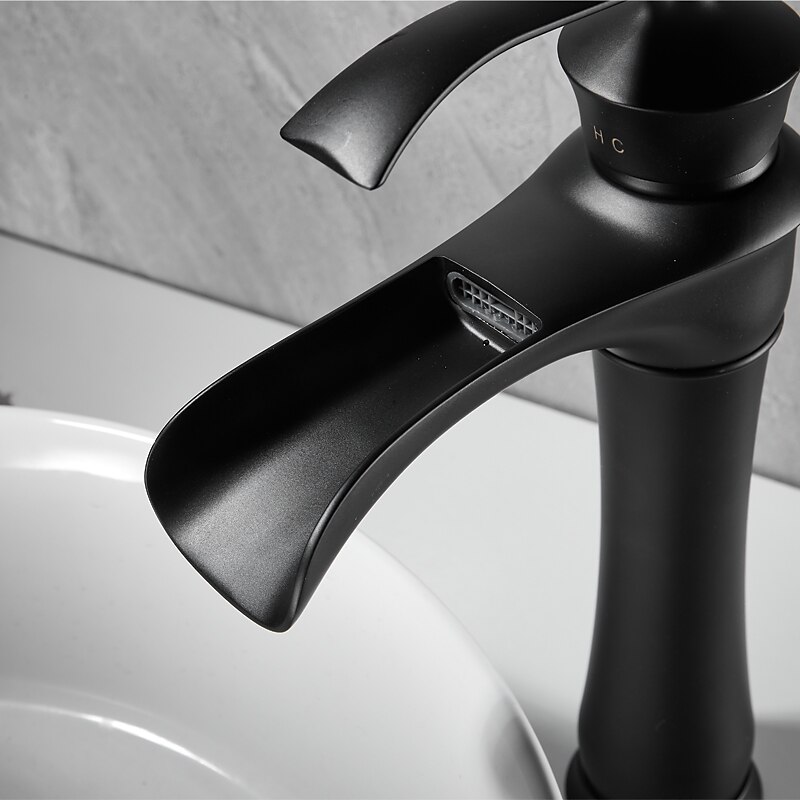 Waterfall Basin Sink Mixer Faucet Black, Tall Bathroom Taps Single Handle One Hole with Hot and Cold Hose Vessel Water Tap Deck Mounted 2025 - $137.99 –P8