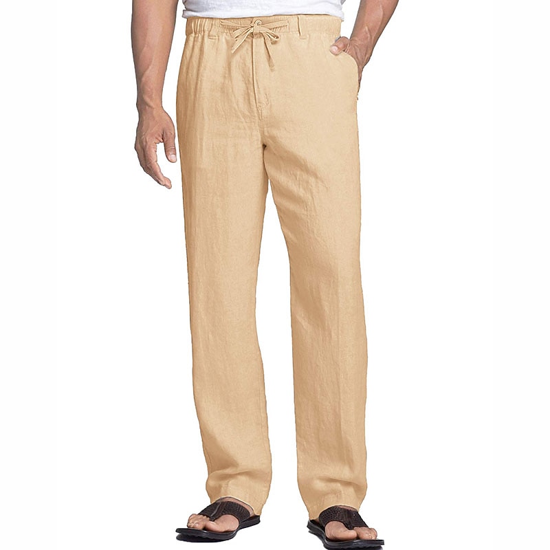 Herr Linne Byxor Långbyxor Casual byxor Sommarbyxor Strandbyxor Ficka Elastisk midja Slät Komfort Mjuk Dagligen Utomhus Utekväll Mode Ledigt Blå Kaki 2026 - $24.99 –P4