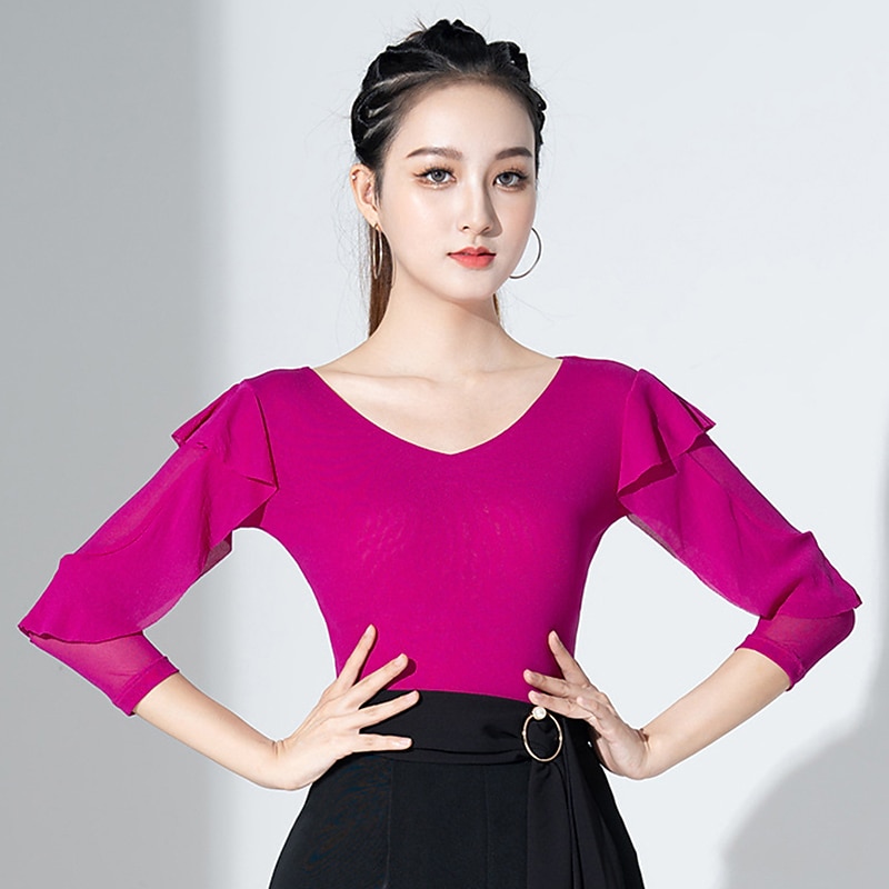 Latinotanssi Salitanssi Urheiluvaatteet Trikoot / Kokopuku Röyhelöt Puhdas Väri Liitos Naisten Suoritus Kouluts 3/4 hiha Korkea Villasekoite 2026 - $35.99 –P1