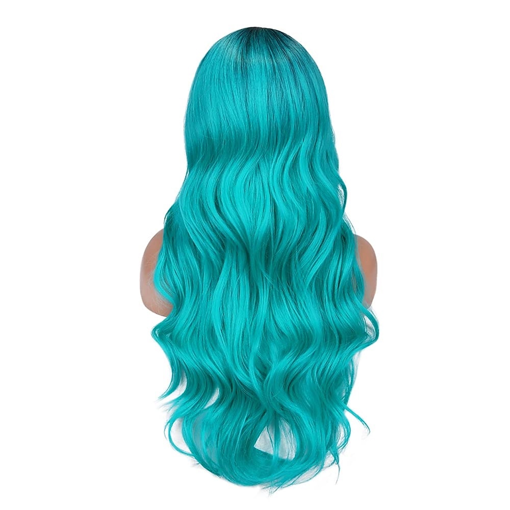 Perruques Ombre Aimante Vert Bleu Longues Bouclées Wavy Perruque Teal Blue Partir sur le Côté 2 Tons Racines Foncées Perruques de Fête Quotidienne Cosplay pour Femmes Perruques d'Halloween de 2025 ? $31.99 –P3
