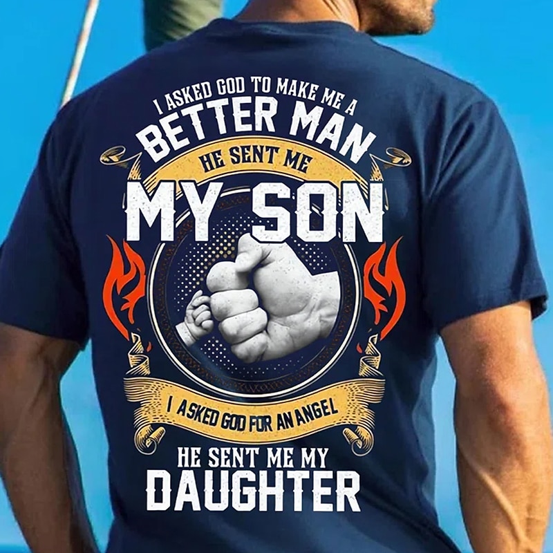 Herren Ich habe Gott gefragt mich zu einem besseren Mann zu machen er schickte mir meinen Sohn Grafik T-Shirt Familienstücke Tee Kurzarm Grafikshirt Schwarz Rot Marineblau Mode Designer Bekleidung 2025 - $15.99 –P2