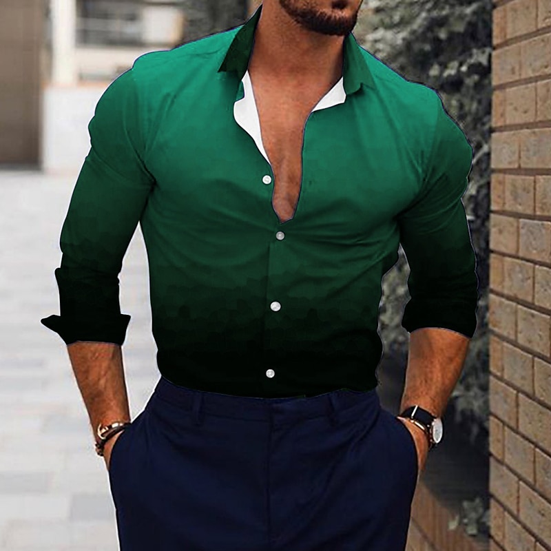 Per uomo Camicia Camicie Gradiente Esterno Informale Blu Viola Marrone Verde Manica lunga Collo ripiegabile Estate Primavera Abbigliamento Stampa del 2025 a $26.99 –P3