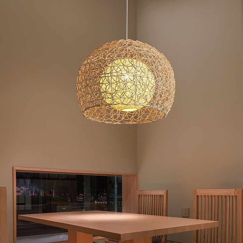 LED függőlámpa bambusz lámpás dizájn csillár retro 25 cm-es csillár mennyezeti világítás nappali hálószoba étteremben kávézó bár étterem klub 2025 - $118.99 –P2
