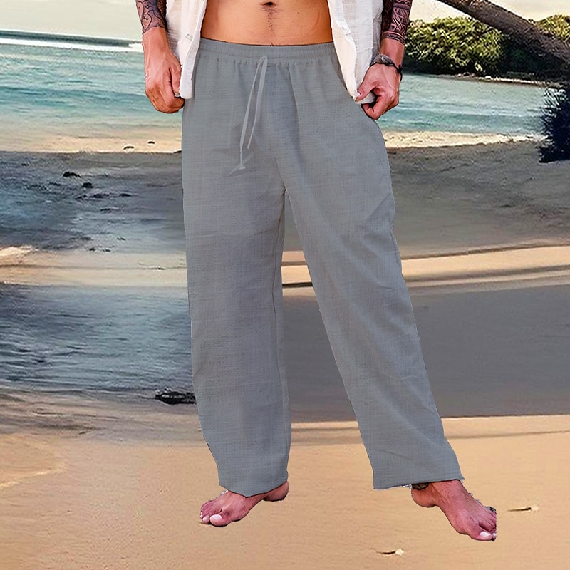 Men's Linen Pants Trousers Summer Pants Beach Pants Drawstring