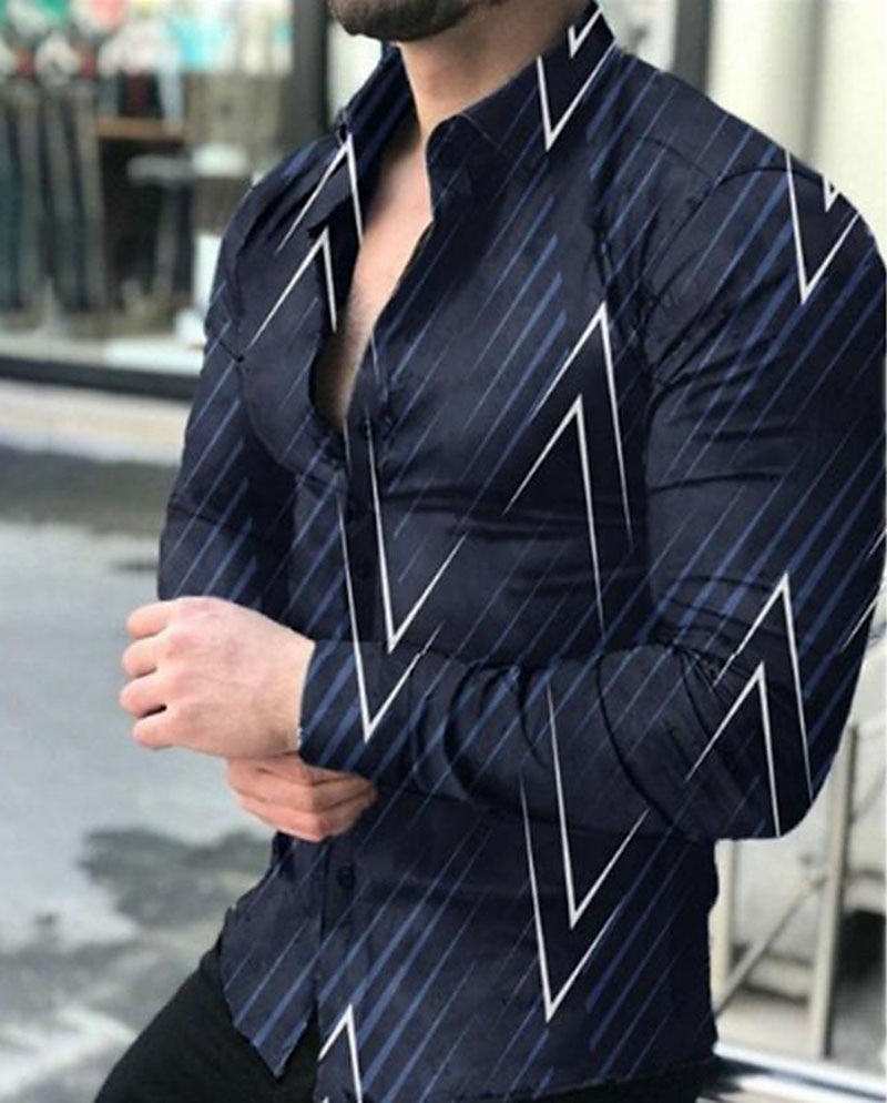Bărbați Geometrie Cămașă Manșon Lung Modă Șic Stradă Designer În aer liber Casual Zilnic Toamna iarna Răsfrânt Imprimeu Buton în jos Alb Bleumarin Albastru piscină Mov Auriu 2025 - $26.99 –P3