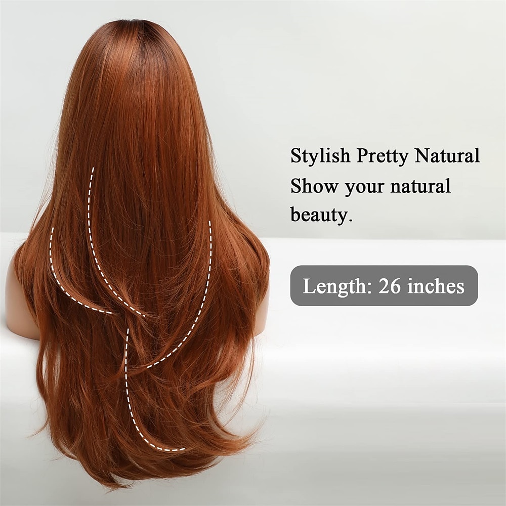 Long Auburn Wig with Bangs Layered Curly Orange Wigs for Women Natural Synthetic Wigs for Daily Use 2025 - $34.99 –P4