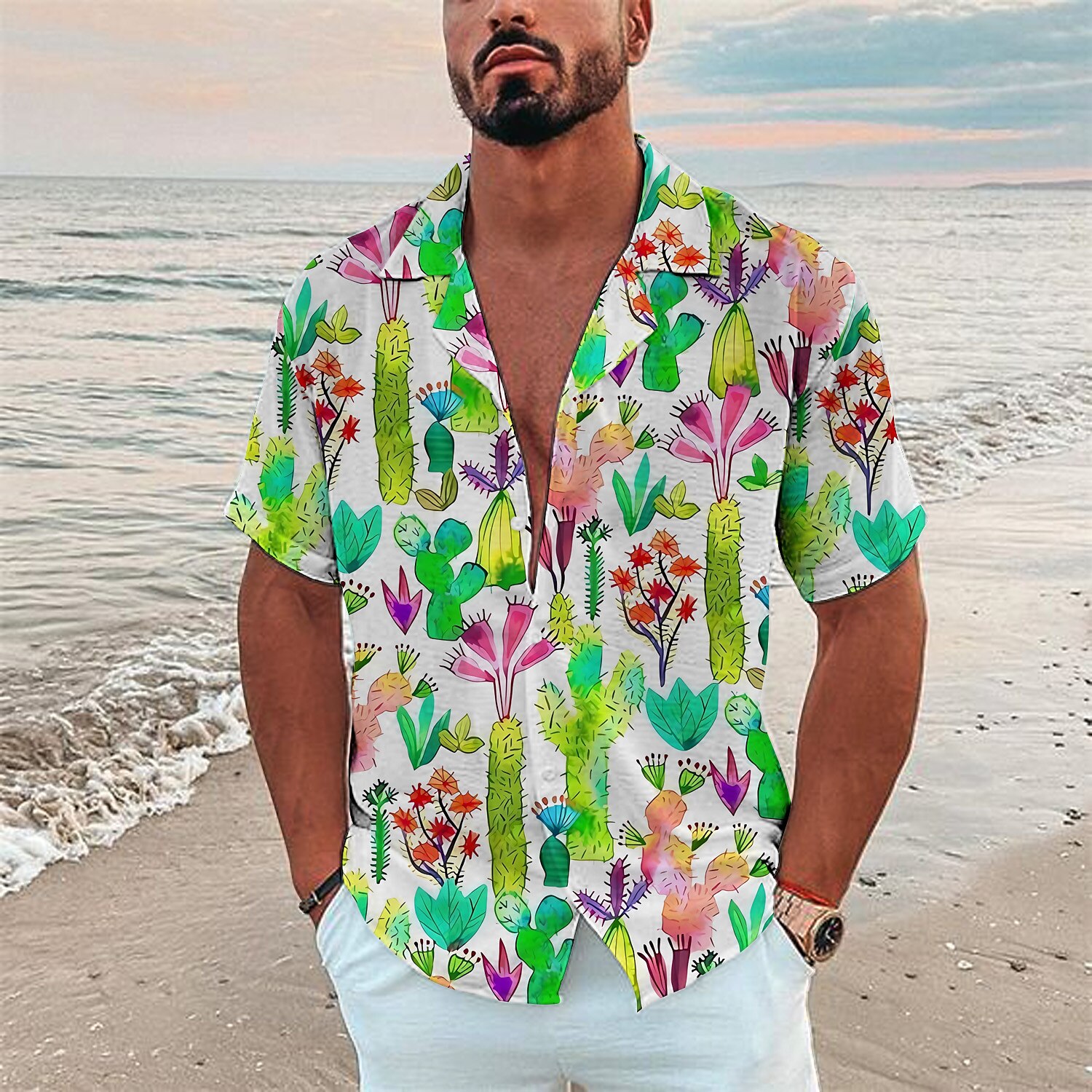 Męskie Kaktus Rośliny Tropikalne Koszula Koszula hawajska Koszula Aloha Krótki rękaw Koszula Wieczorne Moda Designerskie Codzienny Na zewnątrz Ulica Codzienny Biały Żółty Pomarańczowy Druk 3D S M L 2025 - zł95.99 –P6