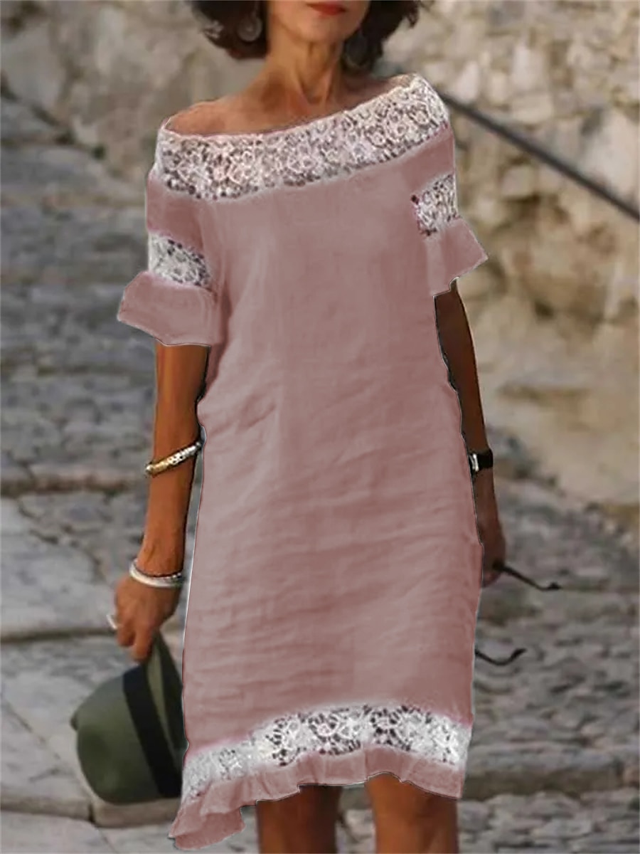 Women's White Summer Spring Midi Dress Linen-Inspired Dresses Casual Dress Shift Dress Fashion Modern Casual Outdoor Vacation Daily Regular Fit Plain Off Shoulder 2025 - $32.99 –P4