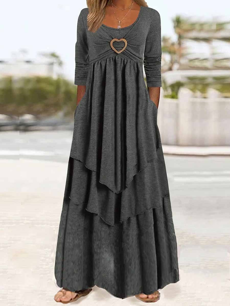 Women's Casual Dress Swing Dress A Line Dress Long Dress Maxi Dress Polyester Basic Modern Outdoor Daily Weekend Crew Neck Ruffle Pocket 3/4 Length Sleeve Summer Spring Fall 2023 Regular Fit Gray 2023 - US $34.99 –P1