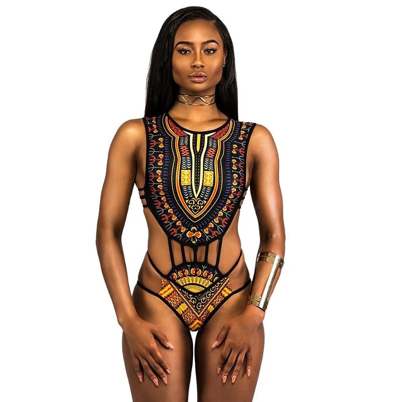 1 pcs Maillots de Bain Bikini Maillots de bain Africain traditionnel Femme Graphic Polyester Noir Blanche Maillot de bain une pièce de 2025 ? $20.99 –P1