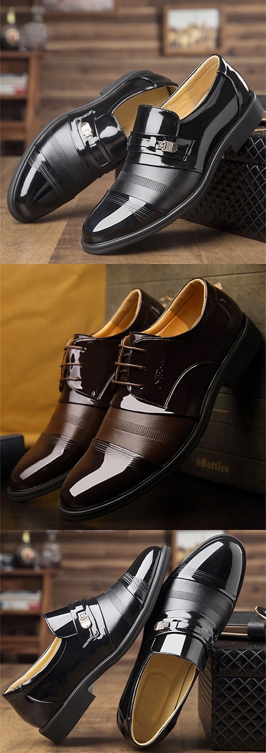 Herren-Loafer aus braunem Lack-Kunstleder mit perforiertem Design – formelle Schlupfschuhe fürs Business und besondere Anlässe 2025 - $46.99 –P1
