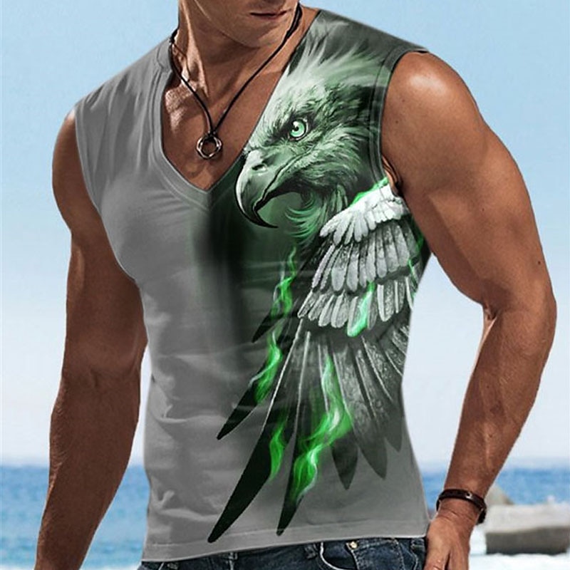 Herren Graphic Tier Adler Shirt Ärmelloses T-Shirt für Männer Ärmellos T-Shirt 3D-Druck V Ausschnitt Hemd Designer Brautkleider schlicht Muskel Sport Laufen Fitnessstudio Blau Purpur Braun Frühling 2025 - $14.99 –P3
