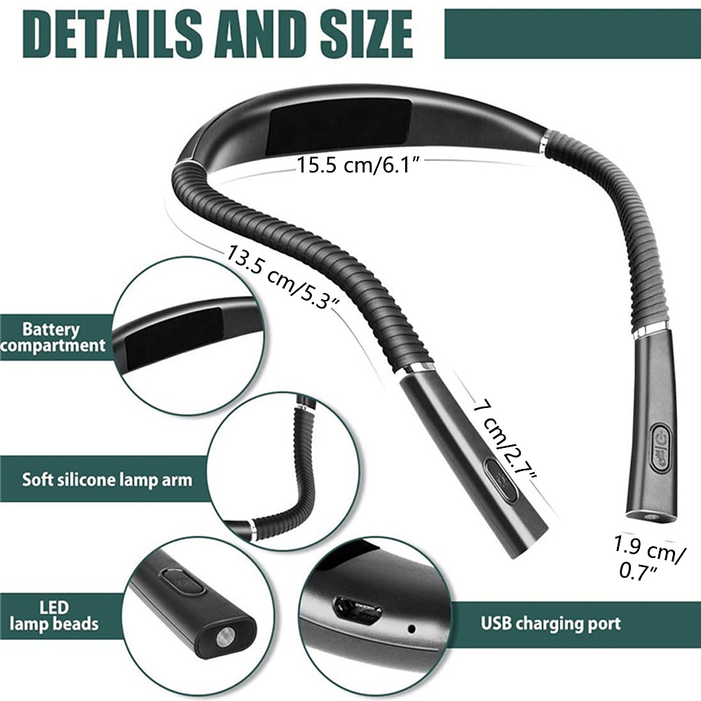 led-halsleeslampjes nieuwigheid flexibele nekverlichting handsfree boeklicht hanling leeslamp draagbare usb oplaadbare boekverlichting 2025 - $29.99 –P4