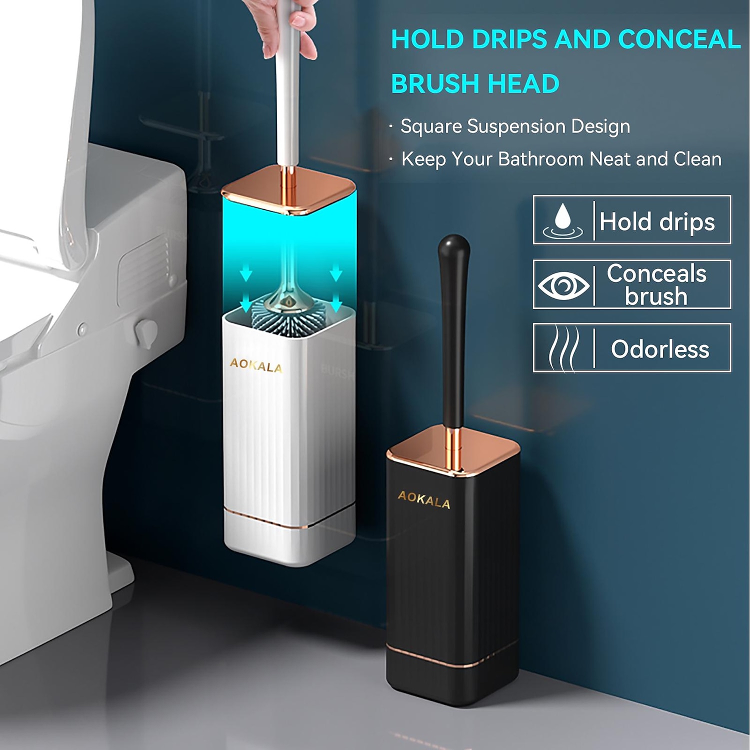 2025年 トイレブラシとホルダー、人間工学に基づいた長いハンドル付きのエレガントなシリコン製便器ブラシセット、モダンなバスルームの装飾クリーニングアクセサリー、耐久性があり、ディープクリーニング、ブラック&amp;amp;;白  コレクション – $6.99 –P5