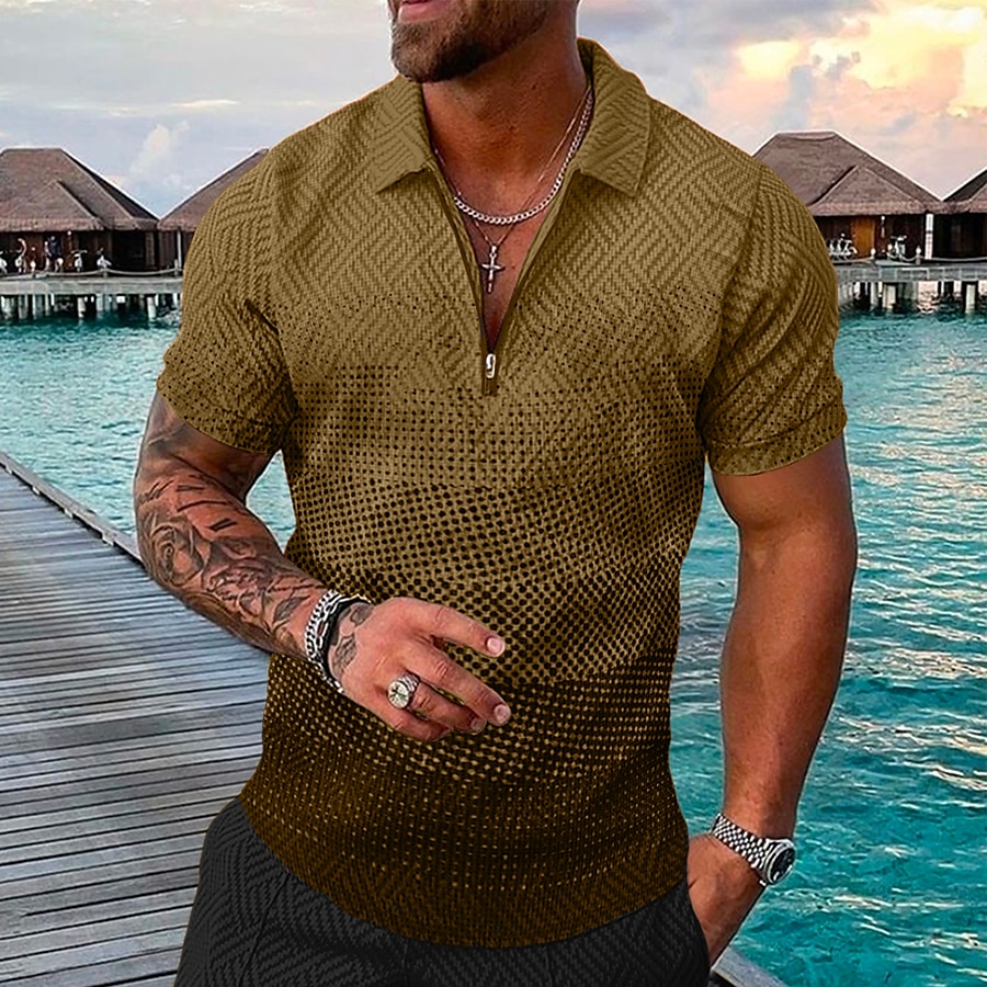 Men's Geometric Hawaiian Polo Shirts Golf Shirt Short Sleeve Polo Shirts Collared Shirts Casual Beach Wear Vacation Wear Party Outfits 3D Print Quarter Zip Polo Yellow Pink Blue 2025 - $22.99 –P5