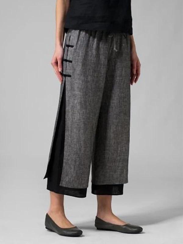 Women's Wide Leg Linen Gauchos Pants Trousers Ankle-Length Faux Linen Baggy Fashion Casual Daily Dark Grey S M 2023 - US $26.99 –P2