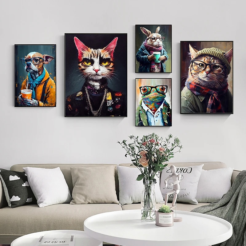 1st punkrock kattporträtt oljemålning väggkonst original konsttryck felino anmail mpressionist heminredning djurhus husdjursdekor 2025 - $18.49 –P1