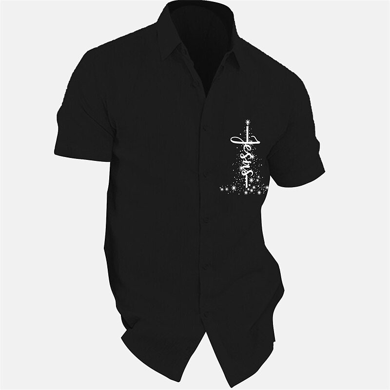 Men's Cotton Linen Shirt Summer Shirt Beach Shirt Letter Vacation Casual Blue Gray Short Sleeve Turndown Summer Clothing Apparel 2025 - RON 107.99 –P5
