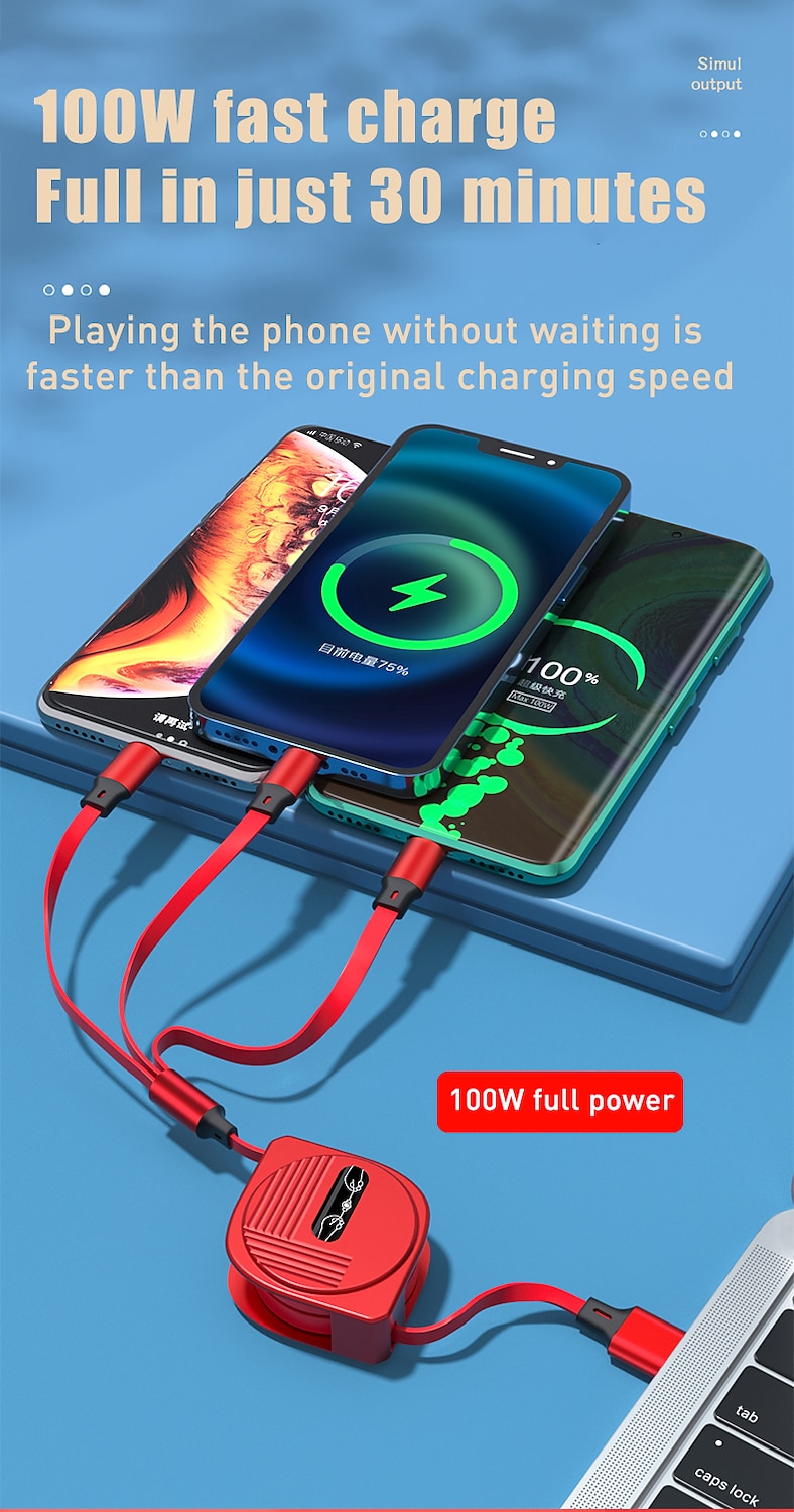 многофункциональный кабель для зарядки 3,9 фута от usb a к молнии / микро / usb c 3 a быстрая зарядка 3 в 1 магнитный 540 вращение для samsung аксессуар для телефона iphone 2025 - $13.99 –P9