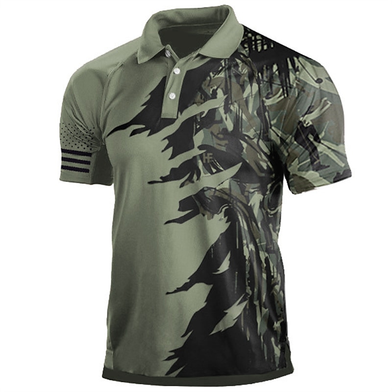 Herren Tarnung Poloshirts Golfshirt Kurzarm Polo-Shirts Hemden mit Kragen Lässig Streetwear Urlaubskleidung Knöpfe 3D-Druck Wein Leicht Braun Blau 2025 - $22.99 –P5