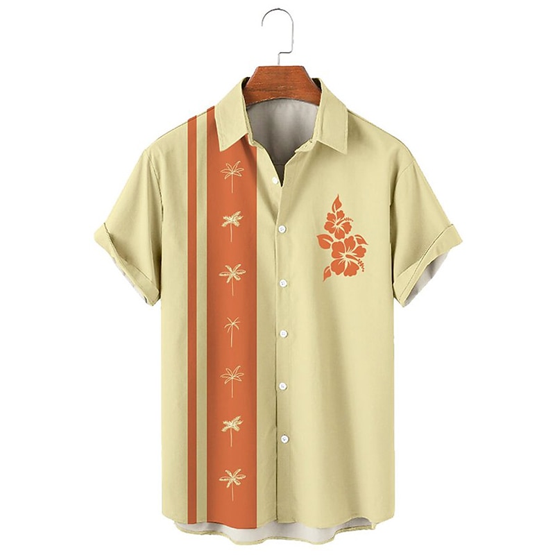 Herren Hemd Sommerhemd Lässiges Hemd Kurzarm Modisch 1950s Brautkleider schlicht Urlaub Täglich Ausgehen Sommer Umlegekragen Bedruckt Schwarz Weiß Gelb Blau Dunkelblau 2025 - $25.99 –P4