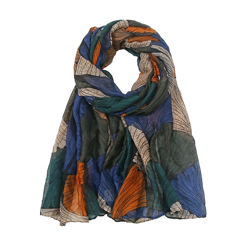 retro növénymintás sálak női ginkgo levél nyomdai kendő és pakolások laday foulard virág hidzsáb hosszú stílusú sál 2025 - $21.99 –P4