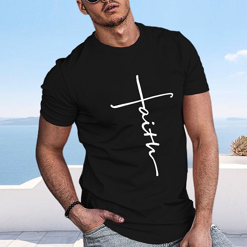 Men's Graphic Prints Cross Faith T Shirt Graphic Tee Cotton Short Sleeves Graphic Shirt Black White Pink Comfortable Tee Vacation Street Fashion Designer Clothing 2025 - $15.99 –P7