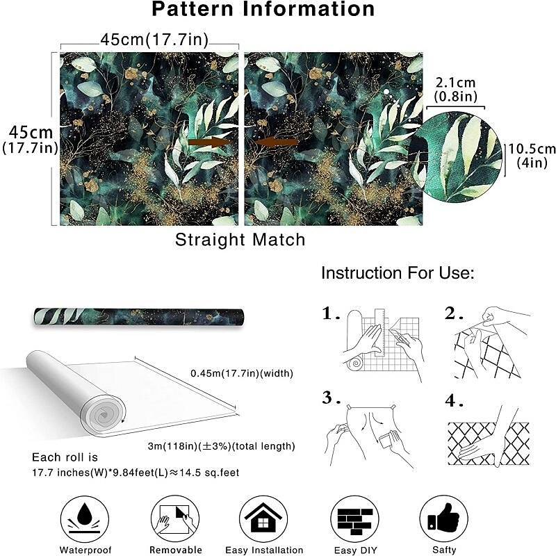 coola tapeter grön tapet väggmålning blad gren skala och sticka tapeter avtagbar pvc/vinyl självhäftande 17,7"x118"(45cmx300cm) 2025 - $26.99 –P1