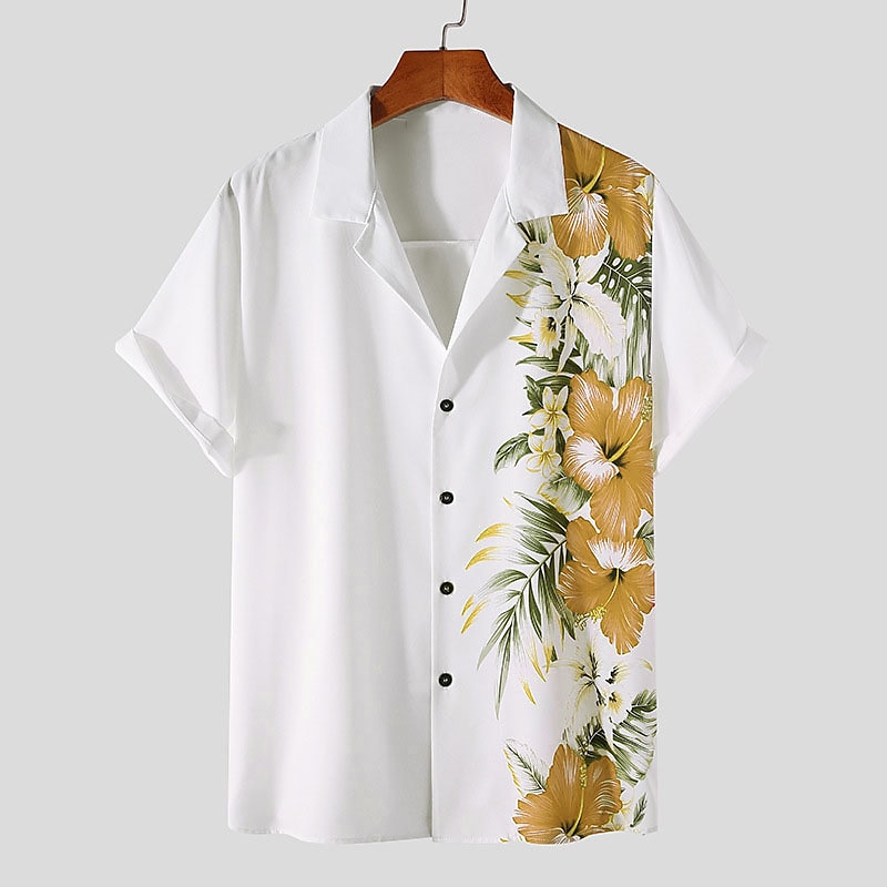 Herr Blommig Skjorta Knapp upp skjorta Kortärmad Tropisk Mode Hawaiisk Ledigt Helgdag Strand Sommar Vår Nedvikt Mönster Button-Down Gul Rubinrött Blå Purpur Grön 2025 - $24.99 –P8