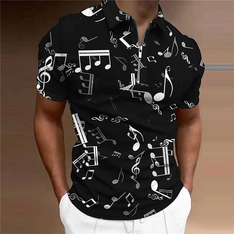 Musikfestival Herren Musik Poloshirts mit Reißverschluss Golfshirt Kurzarm Polo-Shirts Hemden mit Kragen Lässig Urlaubskleidung Festivalkleidung Party-Outfits 3D-Druck Viertelreißverschluss-Poloshirt 2026 - $23.99 –P1