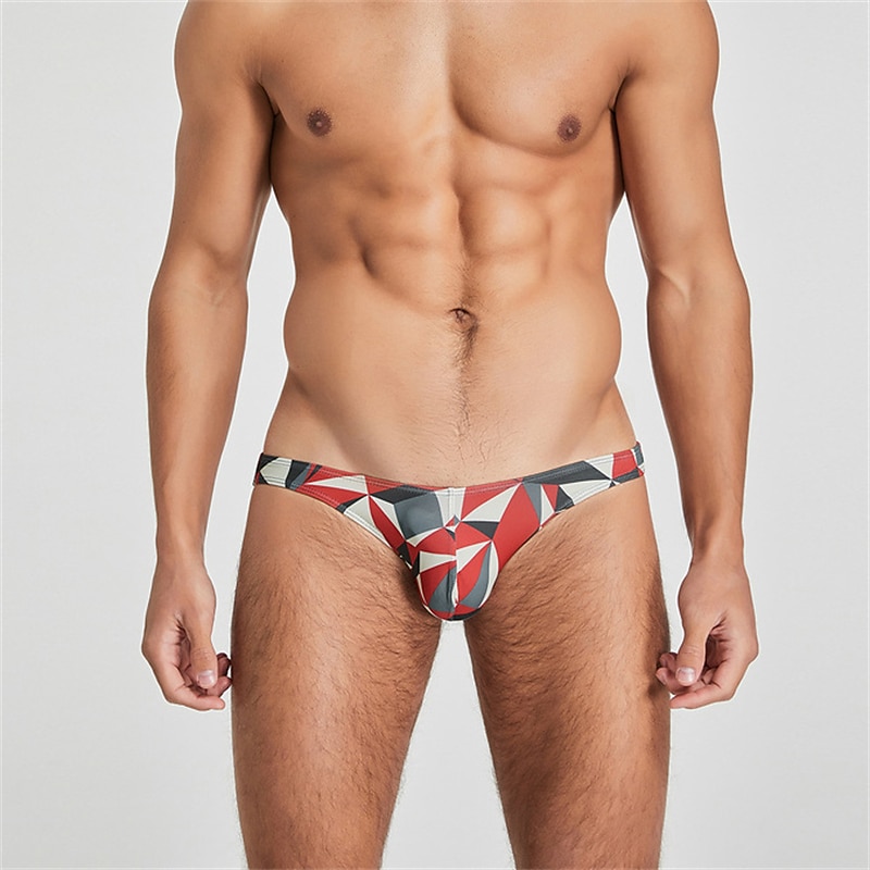Men's 1 PC Briefs Print Spandex Polester / Cotton Blend Washable Comfortable Geometric Graphic Prints Low Rise Black Red 2025 - $8.99 –P1