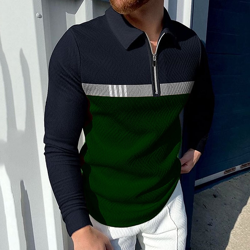 Homme Polo zippé Tee Shirt Golf Entreprise Usage quotidien Quarter Zip manche longue Mode Style classique Bloc de couleur Zippé Printemps Automne Rouge bleu marine Vert foncé Gris foncé Polo zippé de 2025 ? $21.99 –P4