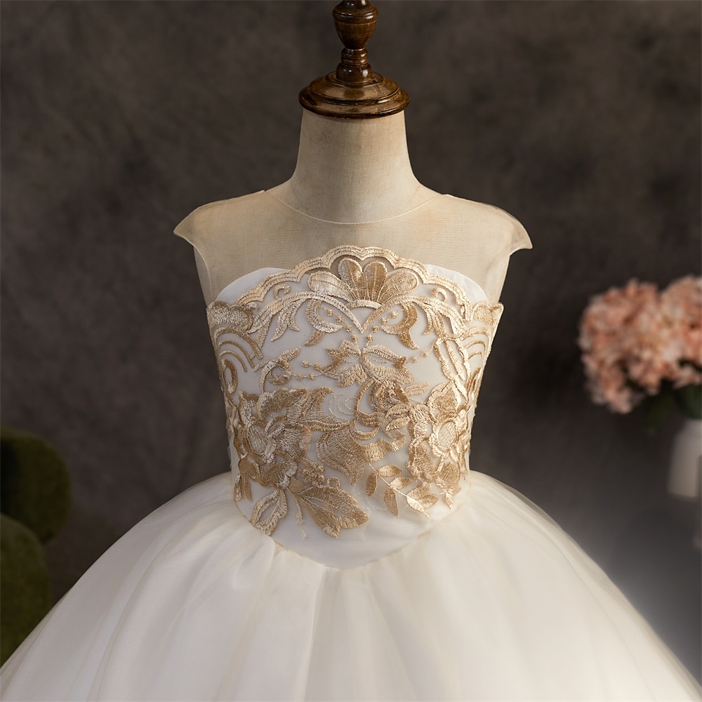 kinderkleidung Mädchen Blumenmädchen Kleid Kleid Blumen Einfarbig Ärmellos Hochzeit Party Geburtstag Spitze Rüschen Gitter Kuschelig Prinzessin Polyester Maxi A Linie Kleid Tüll-Kleid Sommer Herbst 2025 - $91.99 –P6