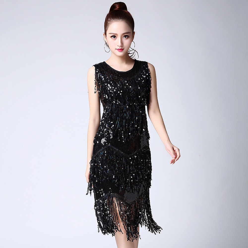 Trajes de dança de dança latina vestido franjas borla ruching cor pura desempenho feminino vestido de festa treinamento sem mangas alta poliéster de 2026 por $47.99 –P9