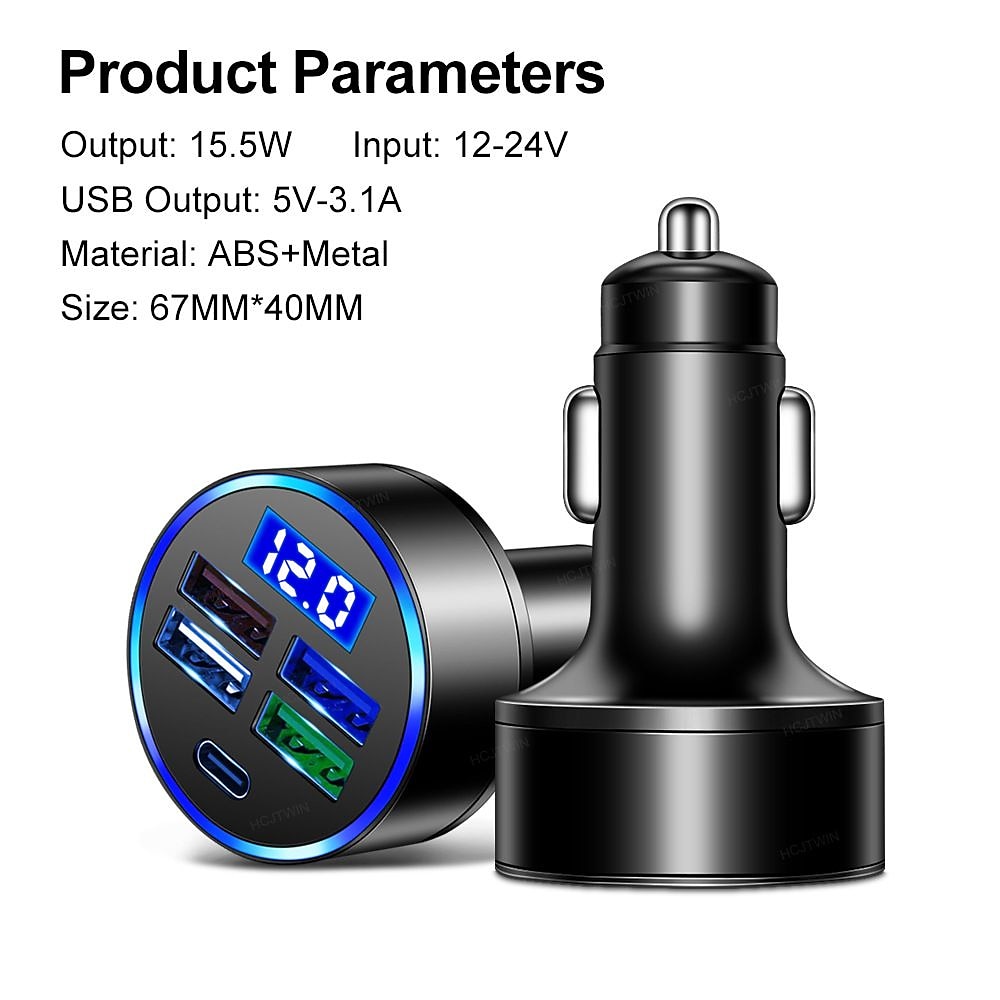4usb met type-c auto led digitaal display autolader voltmeter auto-accumonitor met led-spanning &versterker; versterkers weergegeven 2025 - $12.99 –P5