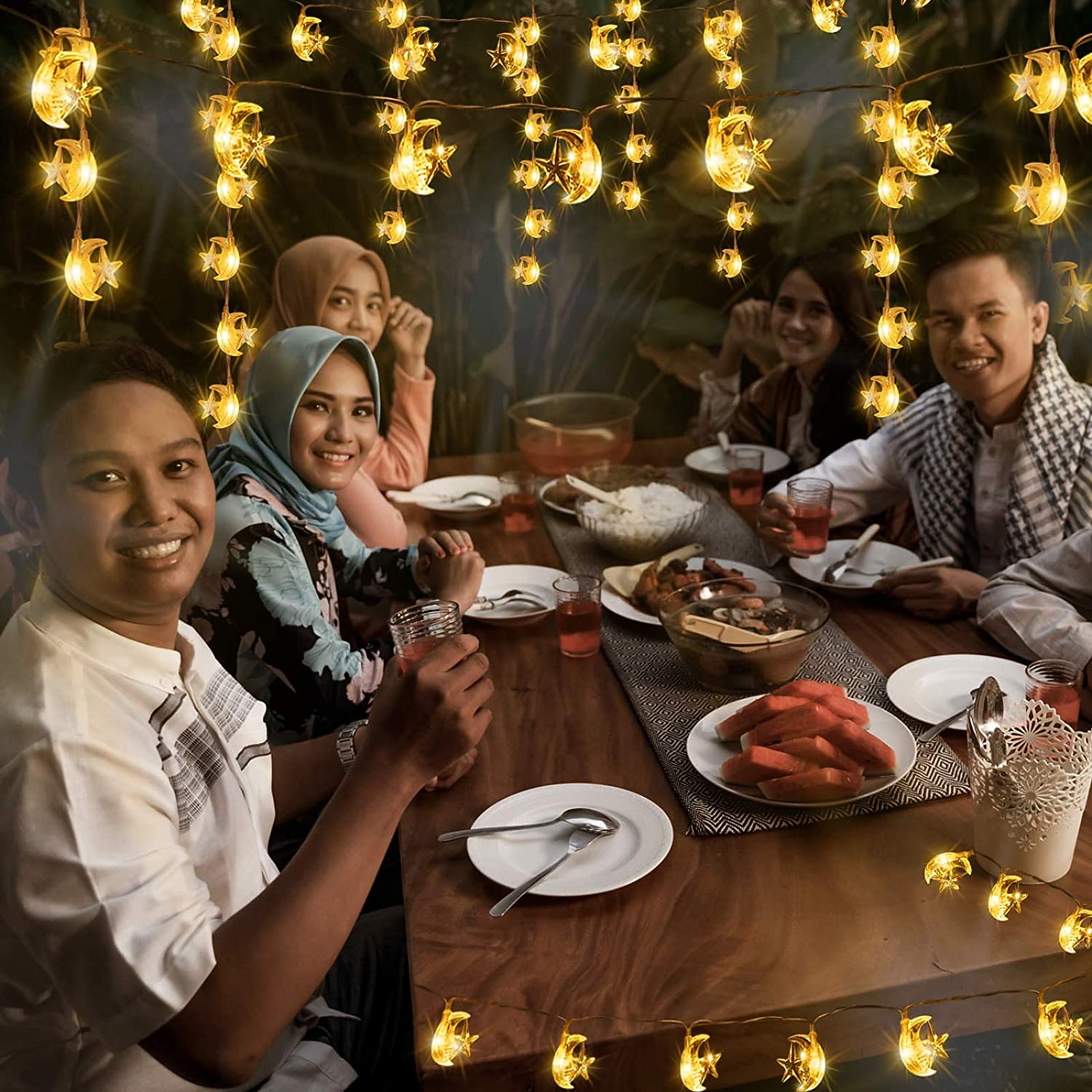 Moon stars fairy string lights 3m 20 leds 6m 40 leds ramadan string lights zasilany z baterii na ramadan boże narodzenie wesele dekoracje na patio domu 2025 - $12.49 –P11