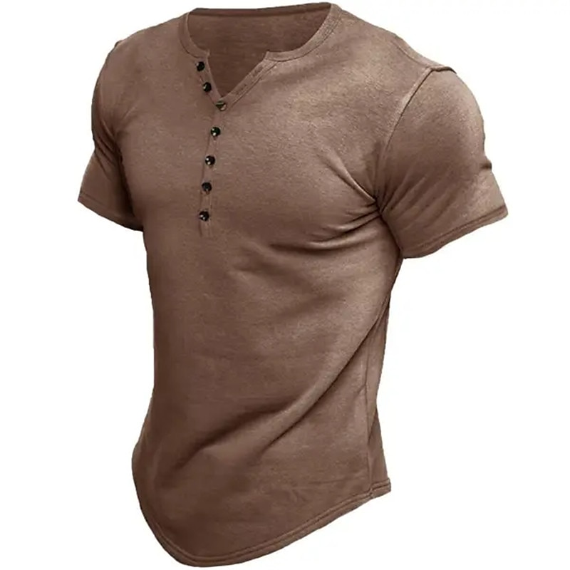 Pánské Tričko Tričko Henley Tričko Top Bez vzoru Do V ulice Dovolená Krátké rukávy Tlačítko Oblečení Módní Základní 2025 - $17.99 –P6