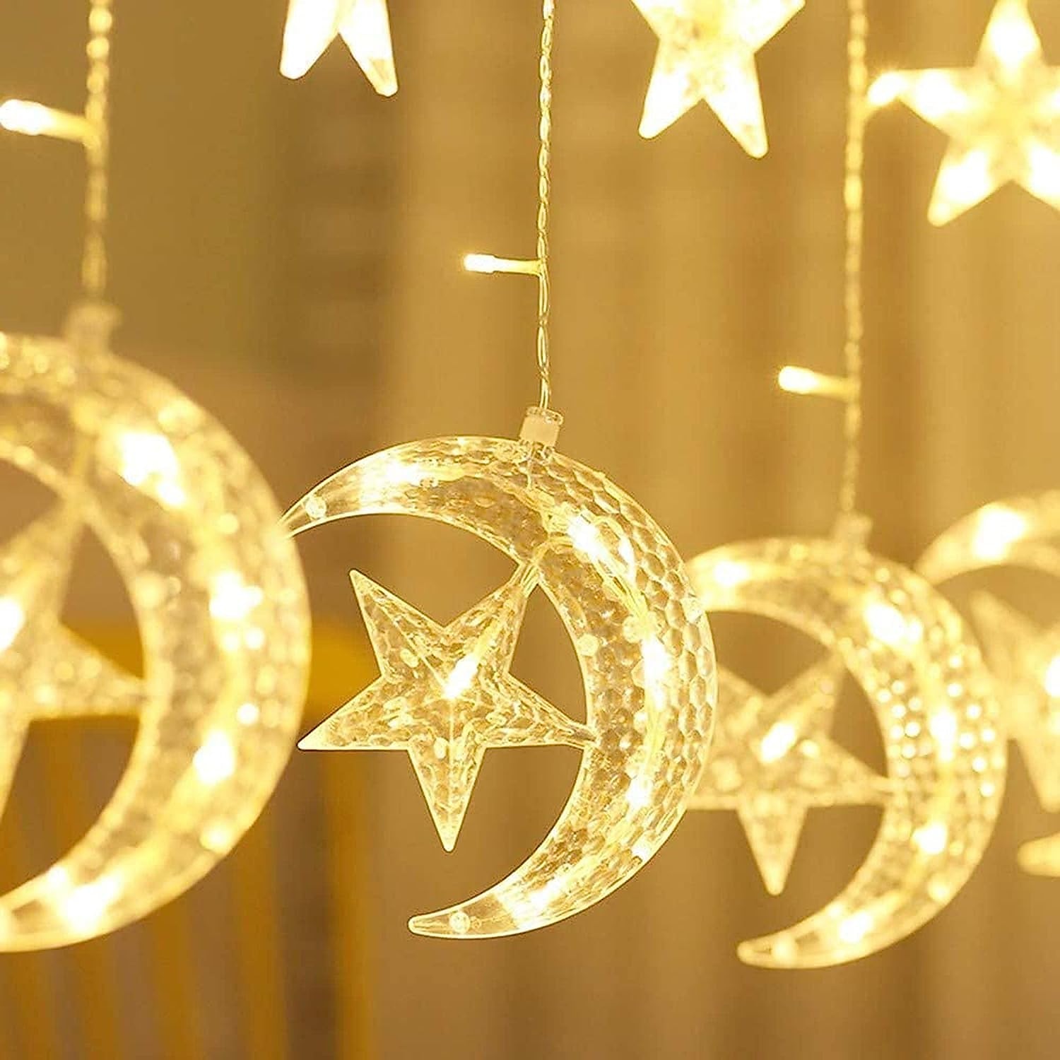 elegantní svatební hostina ramadán eid string lights - 12pcs moon &amp; hvězda, 2,5m led záclonová lampa, svatba &amp; festivalová dekorace, neonová lucerna pohádková světla pro svátek eid al-fitr 2025 - $26.99 –P7