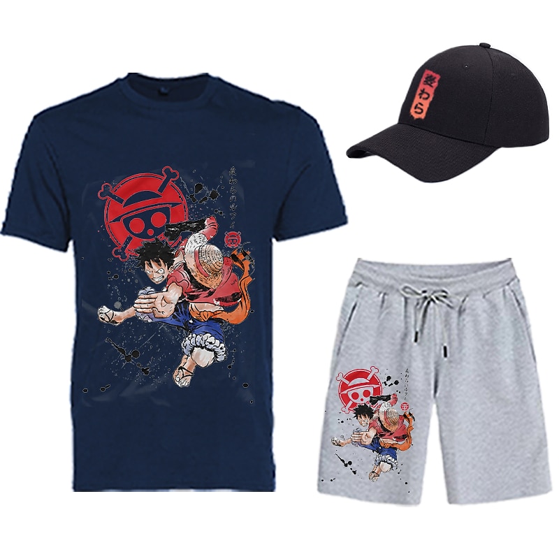 One Piece Apina D.Luffy T-paita Shortsit Lippalakki Painettu Kuvitettu Käyttötarkoitus Miesten Aikuisten Kuuma leimaus Rento / arki 2025 - $31.99 –P7