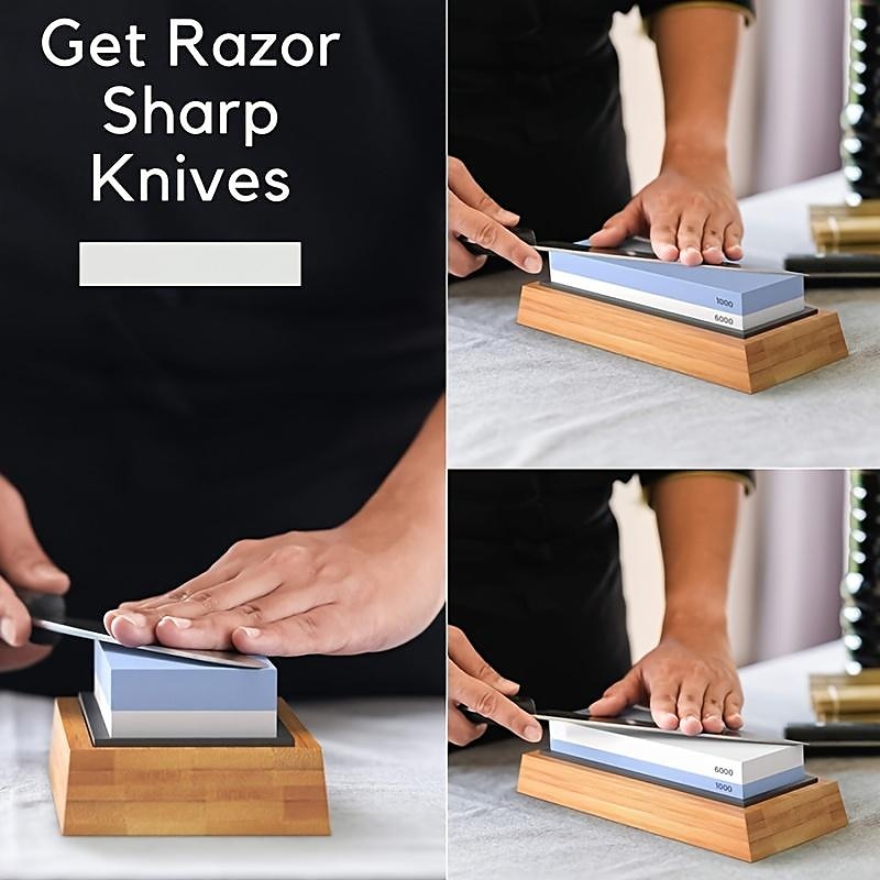 1pc Premium Whetstone, Knife Sharpening Stone, 2 Side Grit 1000/6000 Waterstone, Whetstone Knife Sharpener, Non-Slip Bamboo Base &amp; Angle Guide 2025 - $35.99 –P6