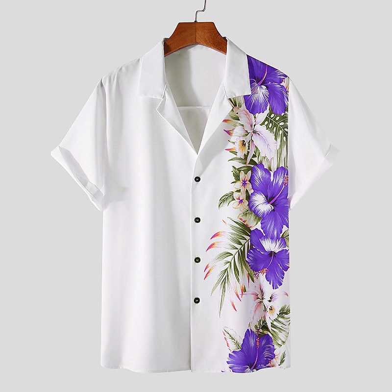 Herr Blommig Skjorta Knapp upp skjorta Kortärmad Tropisk Mode Hawaiisk Ledigt Helgdag Strand Sommar Vår Nedvikt Mönster Button-Down Gul Rubinrött Blå Purpur Grön 2025 - $24.99 –P7