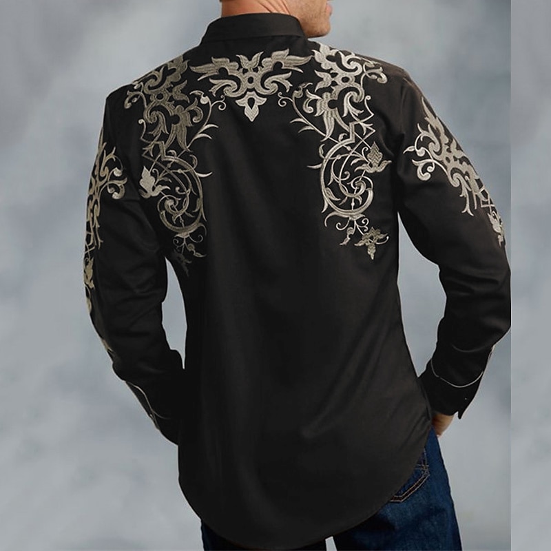 Men's Floral Totem Shirt Western Shirt Cowboy Shirt Long Sleeve Fashion Designer Casual Outdoor Holiday Fall & Winter Turndown Print Button-Down Black Red Blue Purple Green 2025 - $26.99 –P7