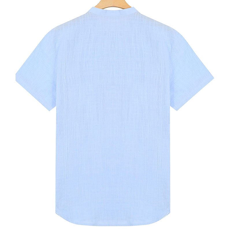 Men's Cotton Linen Shirt Chinese Collar Shirt Mandarin Collar Shirt Summer Shirt Casual Shirt Beach Shirt Stripe Vacation Casual Black White Light Blue Short Sleeve Grandad Collar Summer Clothing 2025 - $21.99 –P11