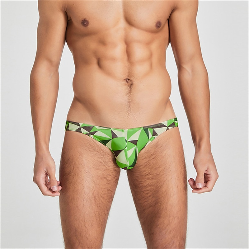 Men's 1 PC Briefs Print Spandex Polester / Cotton Blend Washable Comfortable Geometric Graphic Prints Low Rise Black Red 2025 - $8.99 –P4