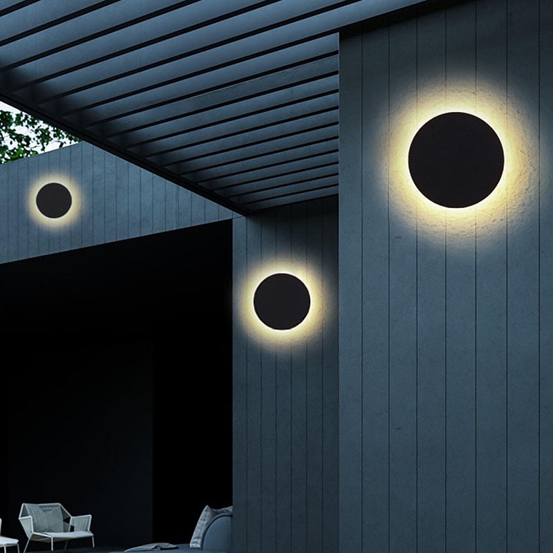 светодиодный наружный настенный светильник водонепроницаемый дизайн круга черный теплый белый / белый настенное освещение ip65 водонепроницаемый акриловый металлический наружный настенный светильник 2025 - $66.99 –P7