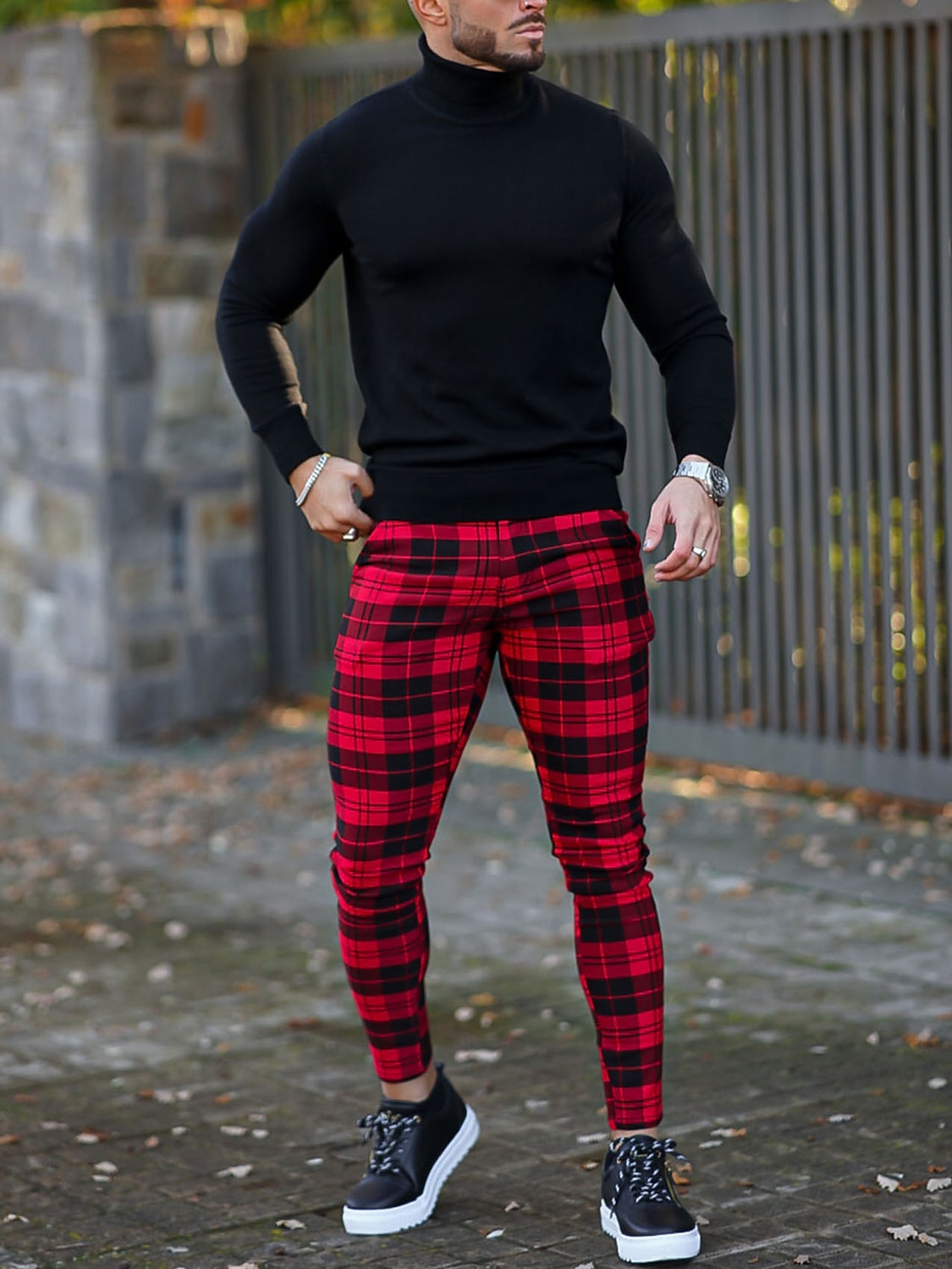 Per uomo Pantaloni Chino Pantaloni chino Pantaloni eleganti scozzesi Tasche A quadri Comfort Traspirante Esterno Giornaliero Per uscire Di tendenza Streetwear Bianco Rosso del 2026 a $31.99 –P2